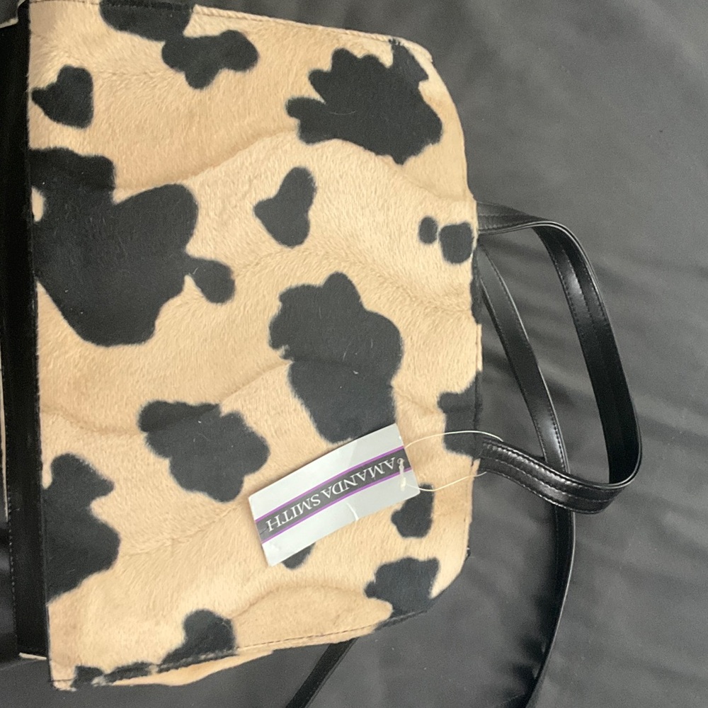 Amanda Smith Cow Print Purse Bag with Black Straps